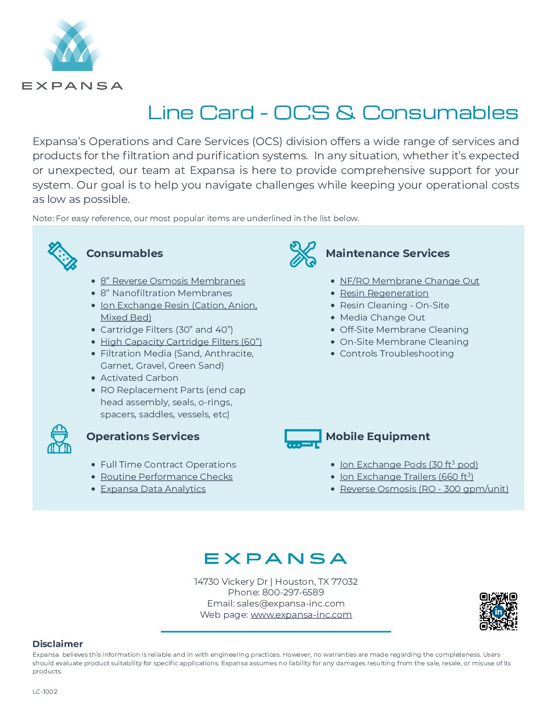 LC 1002 OCS & Consumables